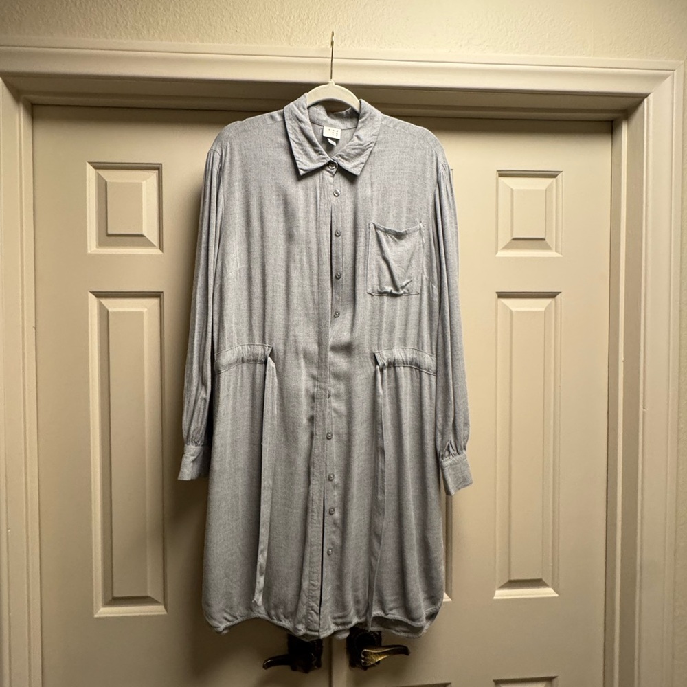 A New Day Gray Soft Flannel Shirt Dress w/Adjustable Waist & Covered Buttons XL - Picture 5 of 11